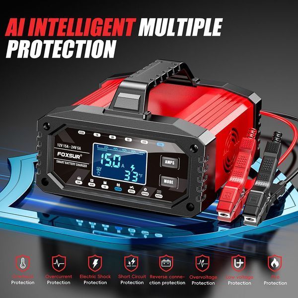 Зарядний імпульсний автомобільний пристрій Foxsur FAC-150 12-24v 0,5-15А 355 фото