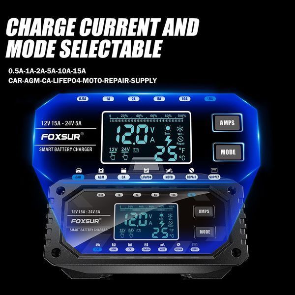 Зарядний імпульсний автомобільний пристрій Foxsur FAC-150 12-24v 0,5-15А 355 фото